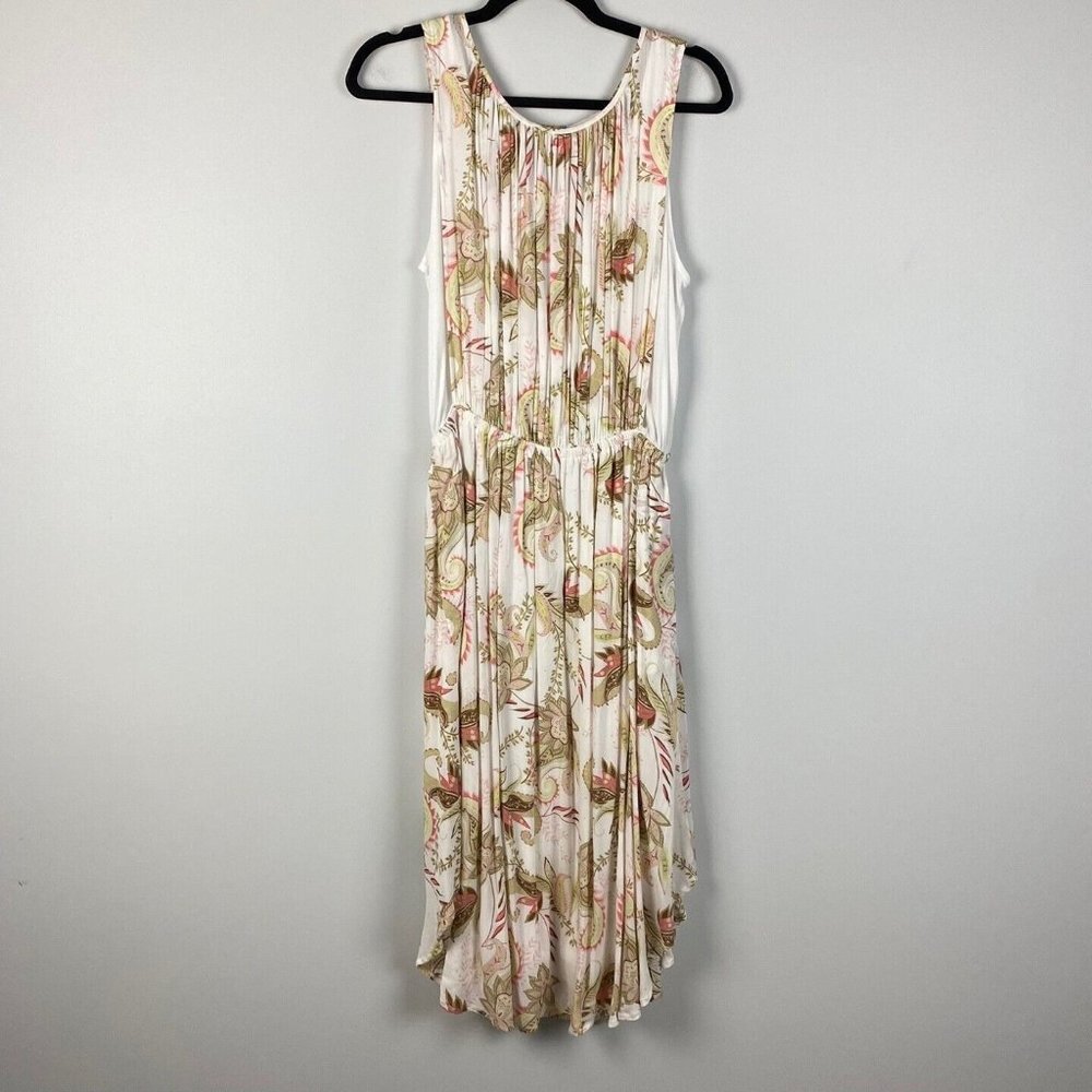 J Jill Floral Fit & Flare Midi Dress Small Pockets Sleeveless Rayon